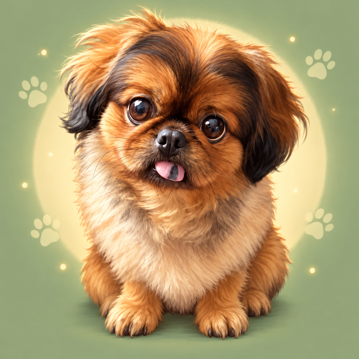 Illustrated Momo with big brown eyes and her tongue out